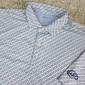 Johnnie O Mens XL White AOP Geometric Performance Stretch Polo Short Sleeve